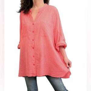 Soft Surroundings Coral Striped Blouse